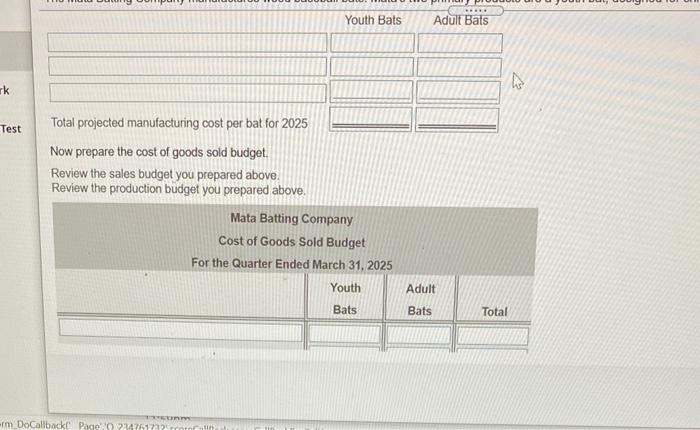 Direct Labor: Total payments for direct labor Manufacturing Overhead: Total payments for