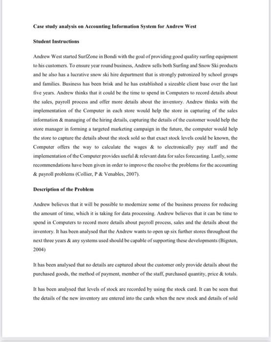  Case study analysis on Accounting Information System for Andrew West Student