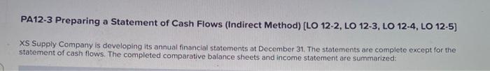  PA12-3 Preparing a Statement of Cash Flows (Indirect Method) [LO 12-2,