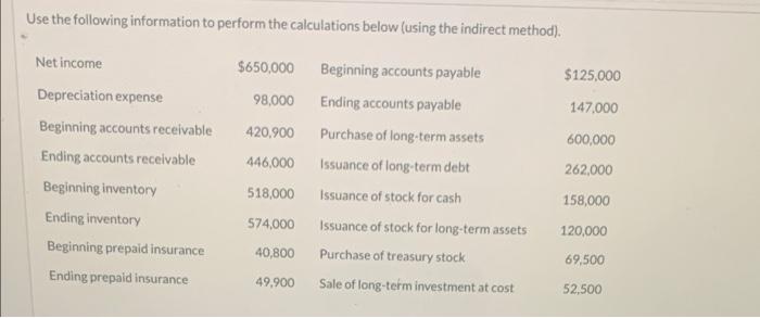  Use the following information to perform the calculations below (using the