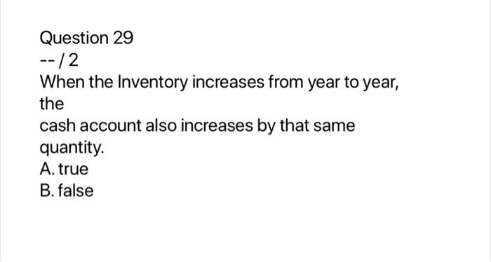  Question 29 --/2 When the Inventory increases from year to year,