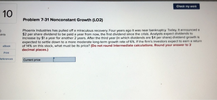  Check my work 10 Problem 7-31 Nonconstant Growth (LO2) gints Phoenix