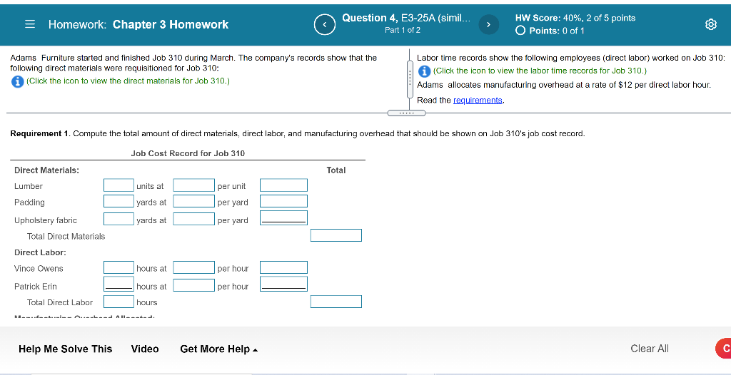  = Homework: Chapter 3 Homework Question 4, E3-25A (simil... Part 1