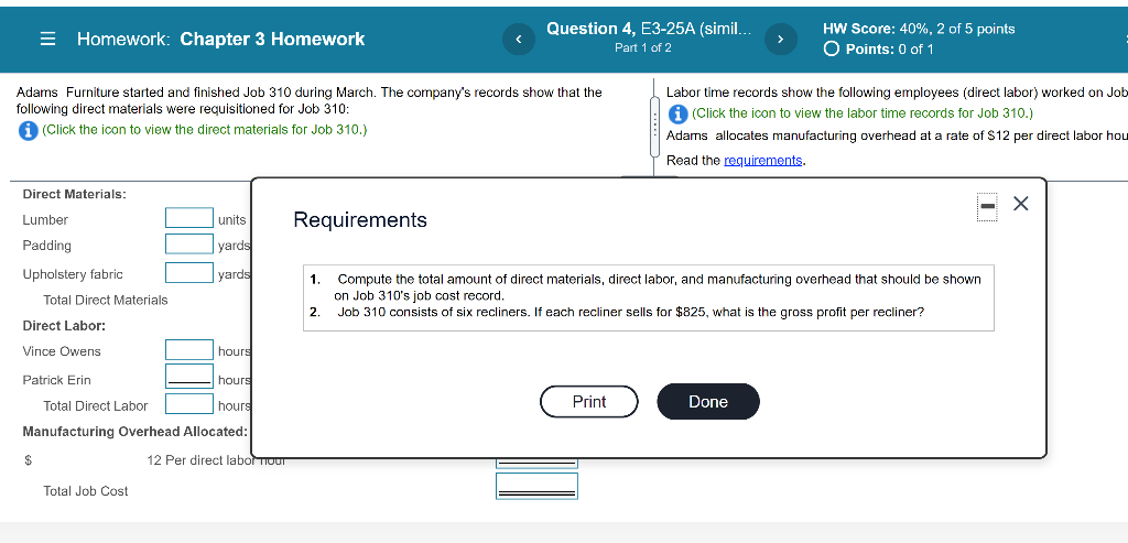company's records show that the following direct materials were requisitioned for Job