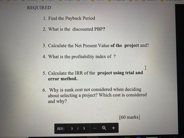 The projects' cash flows are as follows: I Cash Flow 0 1
