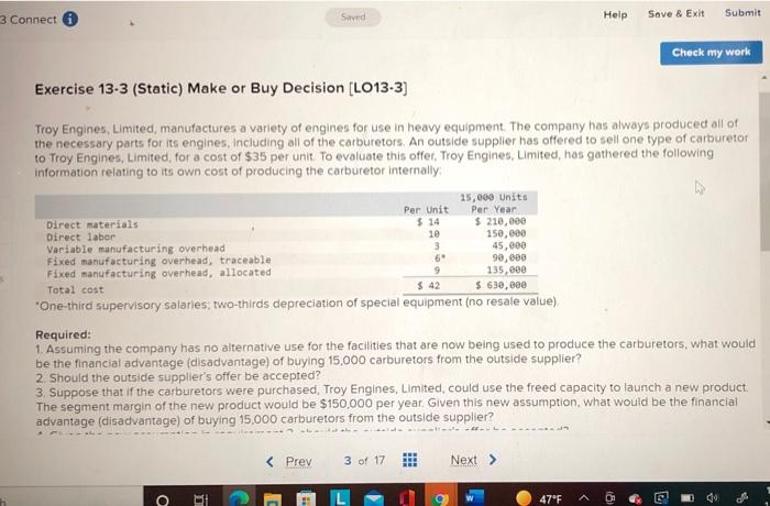 managerial accounting Saved 3 Connect Help Submit Sove & Exit Check my