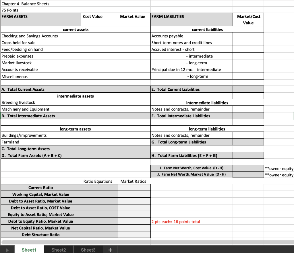 I need help filling out this balance sheet Chapter 4 Balance Sheets