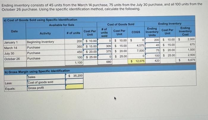 not sure how to fill out the bottom table! any help is