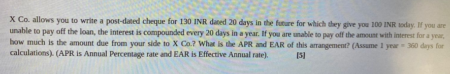  X Co. allows you to write a post-dated cheque for 130