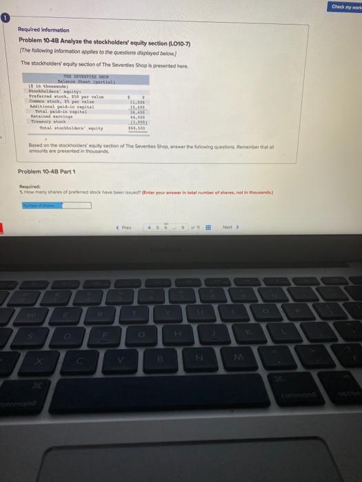  Chedere Required Information Problem 10-48 Analyze the stockholders' equity section (L010-7)