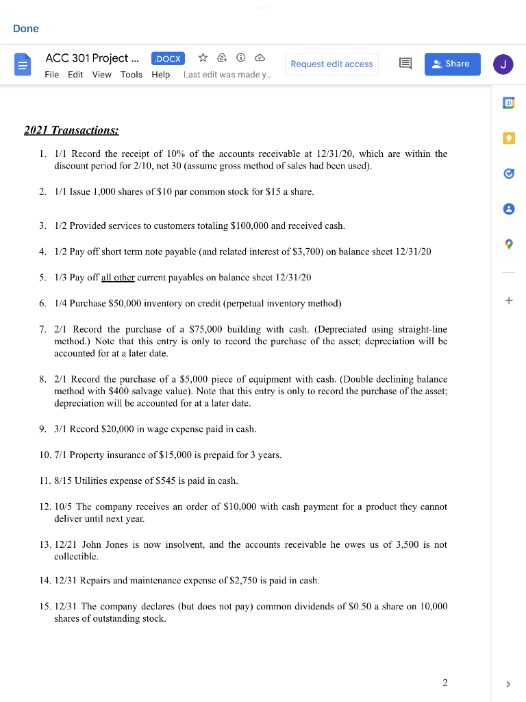 an adjusted journal entry). Done ES ACC 301 Project Unadjusted TB XLSX