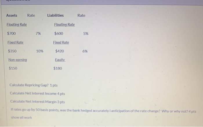  Assets Rate Liabilities Rate Floating Rate $700 7% 5% Floating Rate
