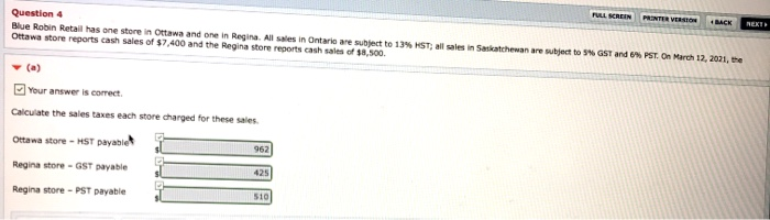  FULL SCREEN PRINTER VERSION MACK NEXT Question 4 Blue Robin Retail