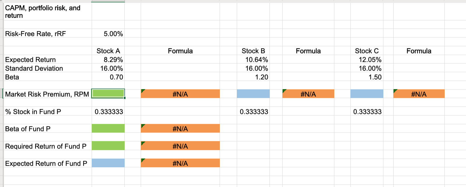 following information for three stocks, Stocks A, B, and C. The returns