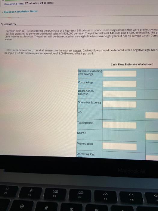 Remaining Time: 42 minutes, 04 seconds. Question Completion Status: Question 12