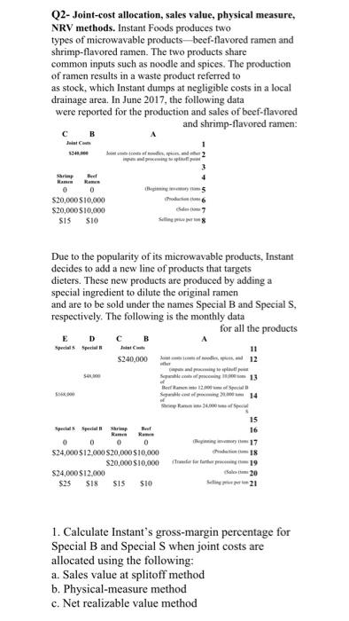  Q2- Joint-cost allocation, sales value , physical measure, NRV methods .