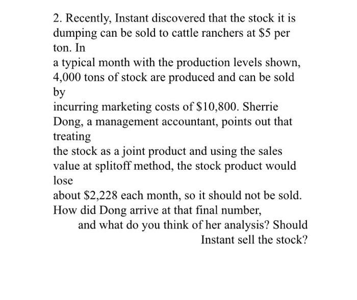 Instant Foods produces two types of microwavable productsbeef-flavored ramen and shrimp -flavored