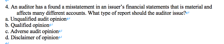 4. An auditor has a found a misstatement in an issuer's