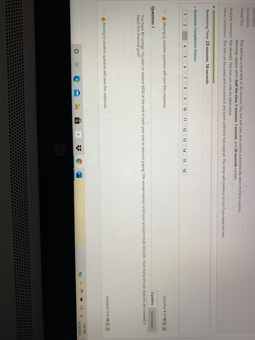  Description Instructions Timed Test This test has a time limit of