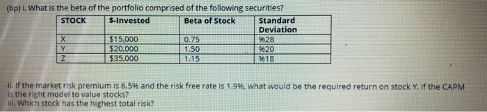 please show and explain work (6p) i. What is the beta of
