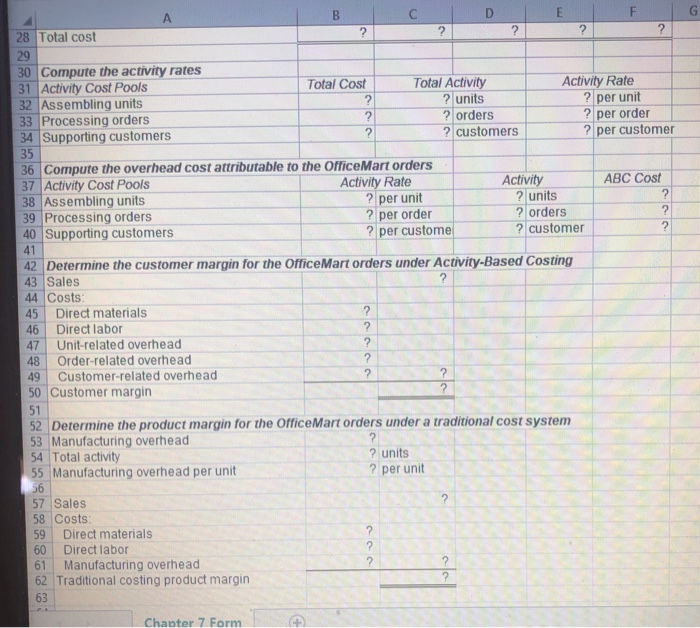 F 1 Chapter 7: Applying Excel 2 3 Data 4 Manufacturing overhead