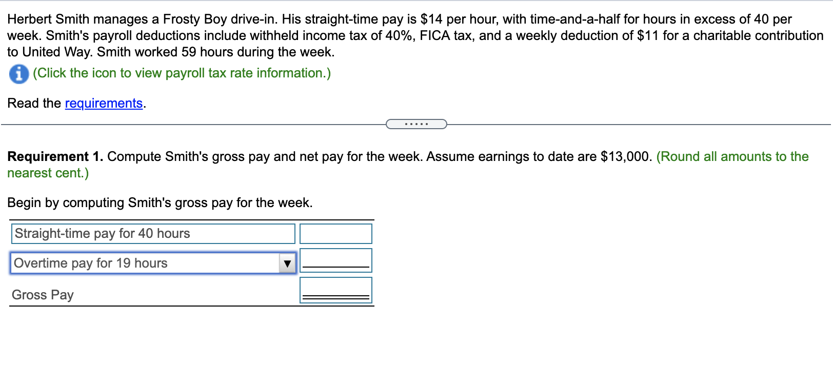  Herbert Smith manages a Frosty Boy drive-in. His straight-time pay is