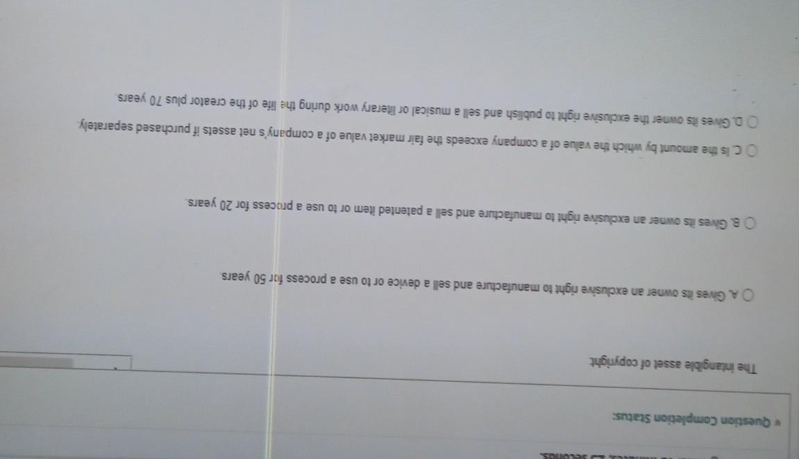 q5 fast please 8min OS Question Completion Status The intangible asset