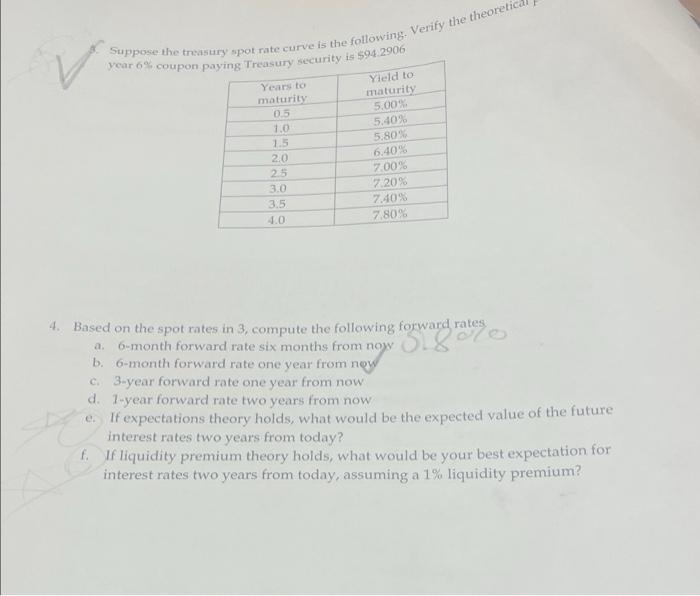 please do 4 Year 6% coupon paying Treasury security is 594.2906 Suppose