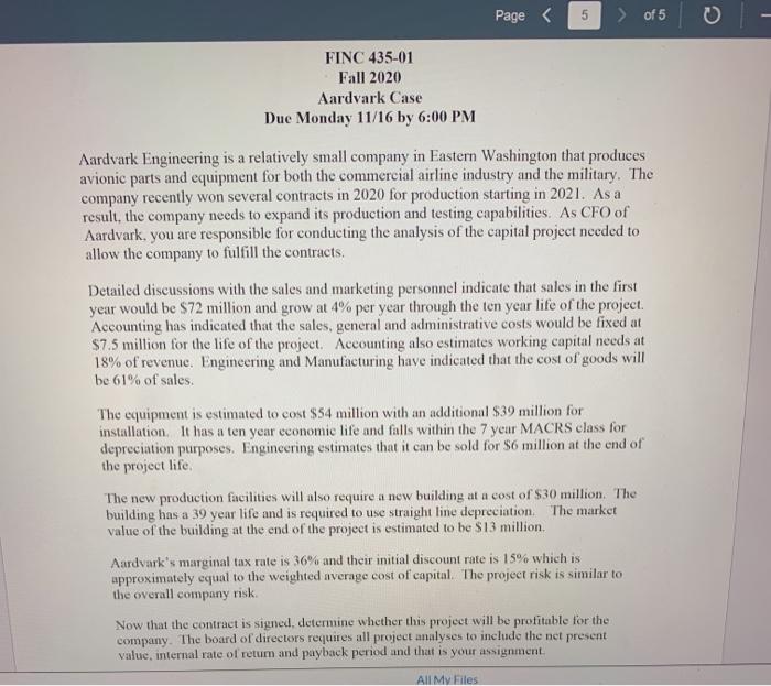 435-01 Fall 2020 Aardvark Case Due Monday 11/16 by 6:00 PM Aardvark