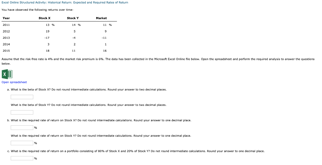  Excel Online Structured Activity: Historical Return: Expected and Required Rates of