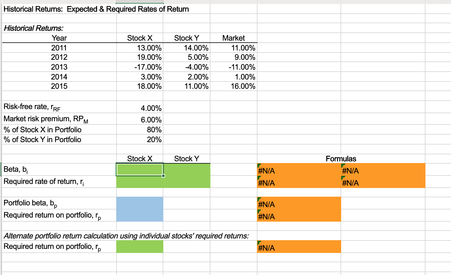 Return You have observed the following returns over time: Year Stock X