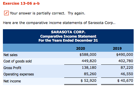  Exercise 13-06 a-b Your answer is partially correct. Try again. Here
