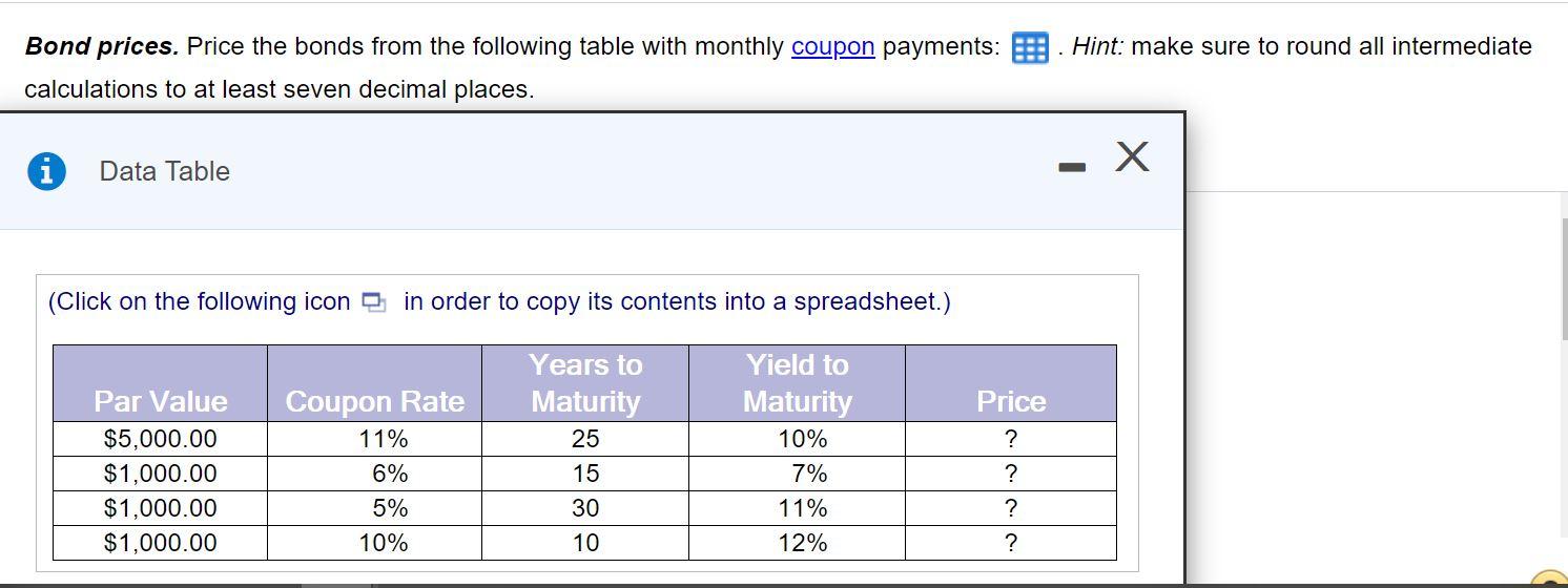 please use formula or excel with explanation as much you can Bond