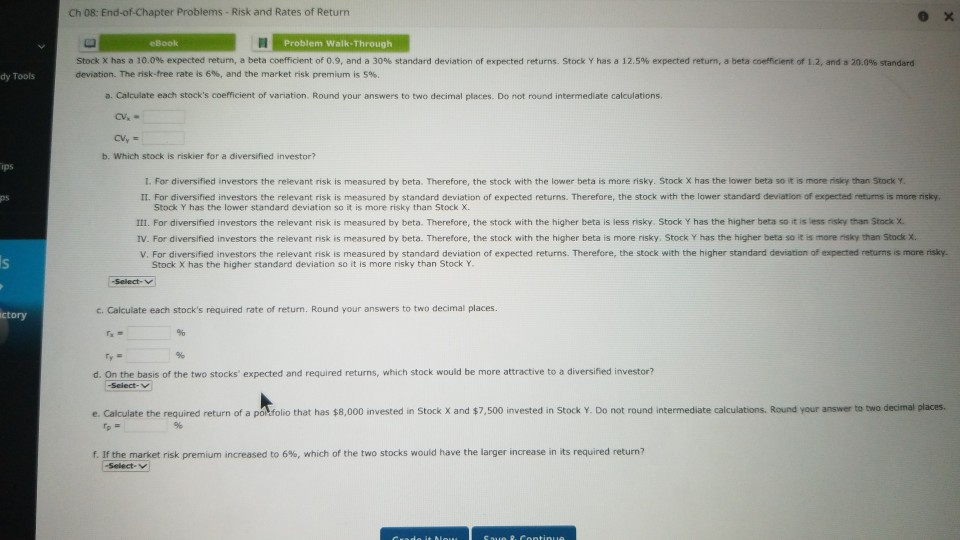  Ch 08: End-of-Chapter Problems - Risk and Rates of Return eBook