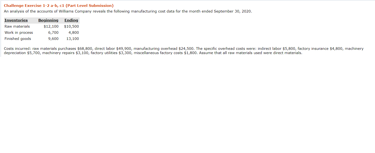  Challenge Exercise 1-2 a-b, cl (Part Level Submission) An analysis of