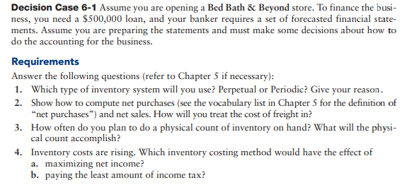  Decision Case 6-1 Assume you are opening a Bed Bath &