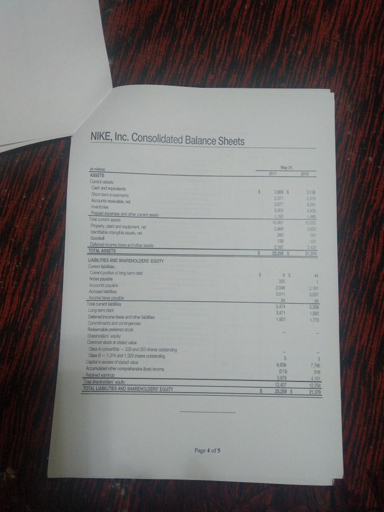 of Nike Inc. from its annual report of 2017, in Attachment and