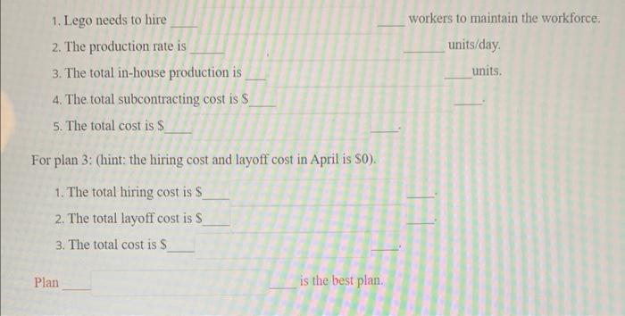 per month, and cos information. Lego is considering the following three strategies: