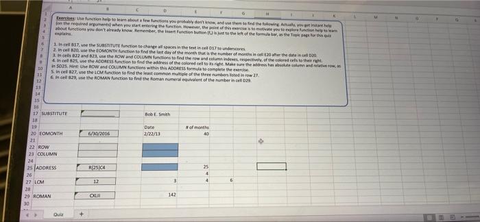 Please help answer substitute, row, and column D Bercution help to learn