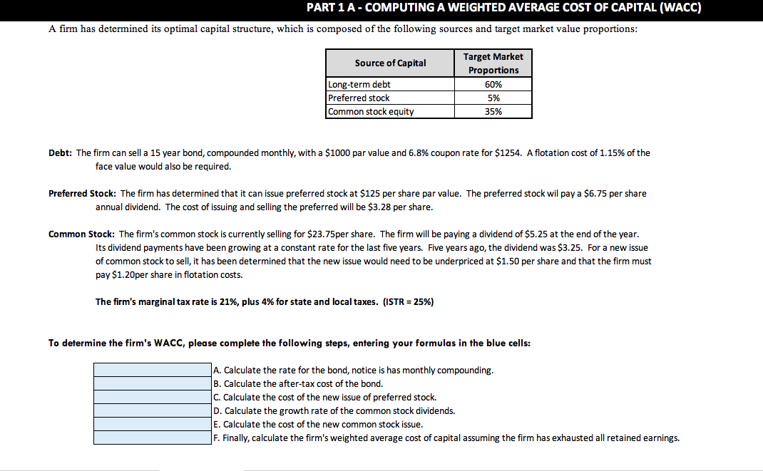 PART 1 A - COMPUTING A WEIGHTED AVERAGE COST OF CAPITAL