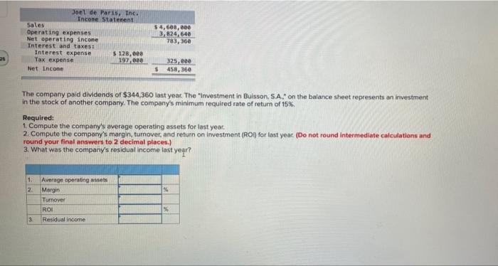 Inc., for last year follow Joel de Paris, Inc. Balance Sheet Beginning