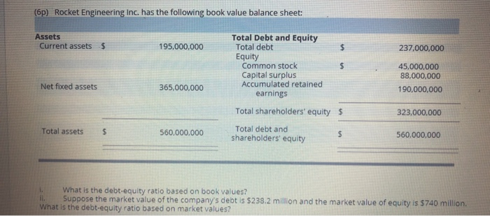 please show and explain work (6p) Rocket Engineering Inc. has the following