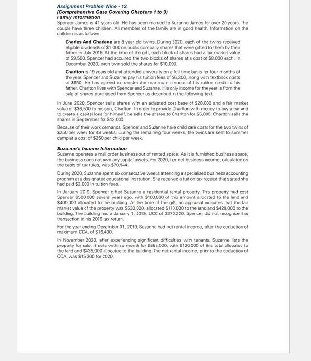 please help Assignment Problem Nine - 12 (Comprehensive Case Covering Chapters 1