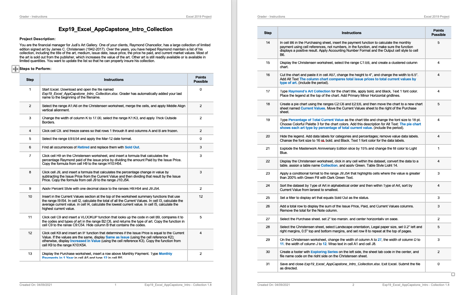  Grader - Instructions Excel 2019 Project Grader - Instructions Excel 2019