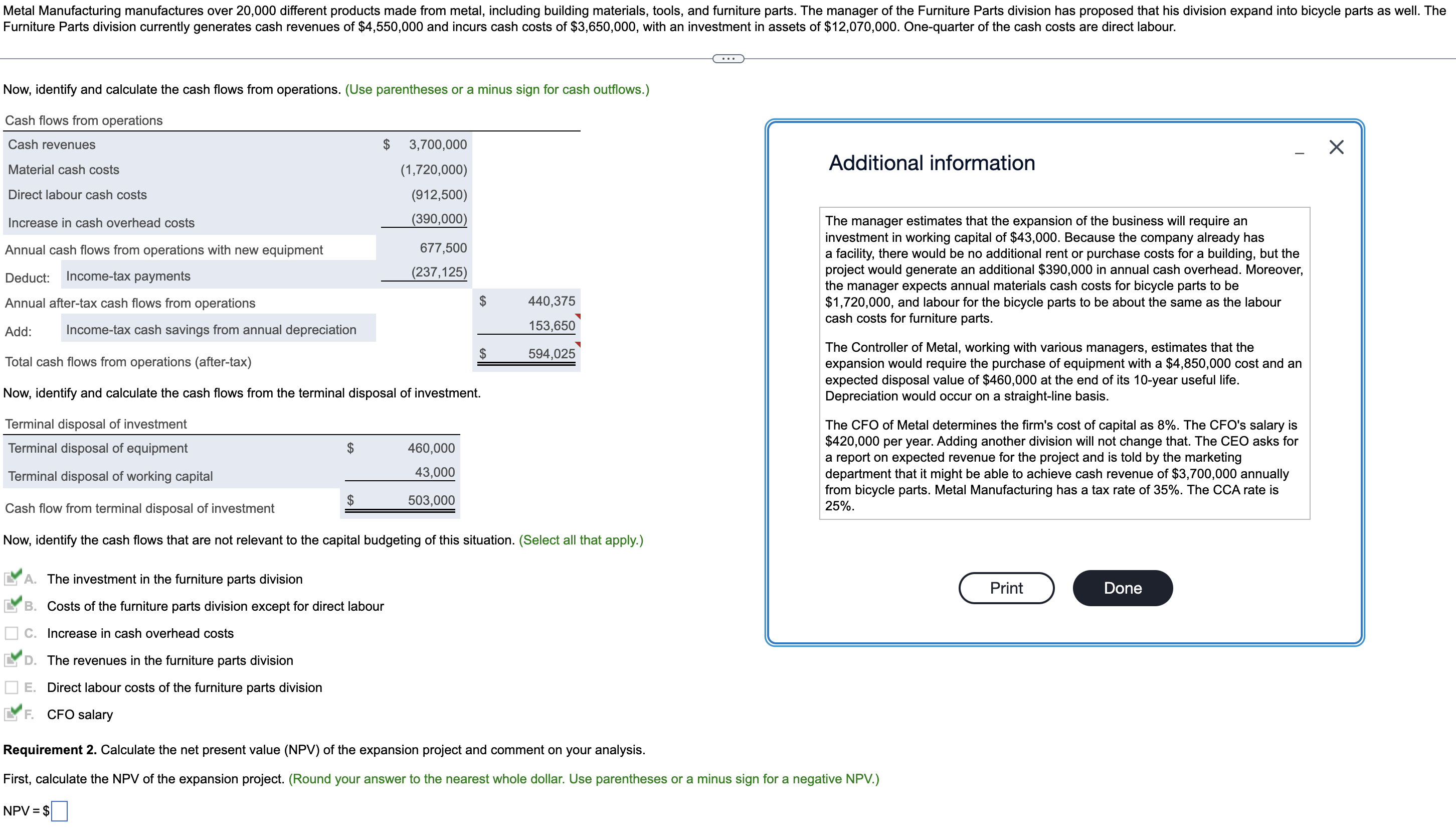  Now, identify and calculate the cash flows from operations. (Use parentheses
