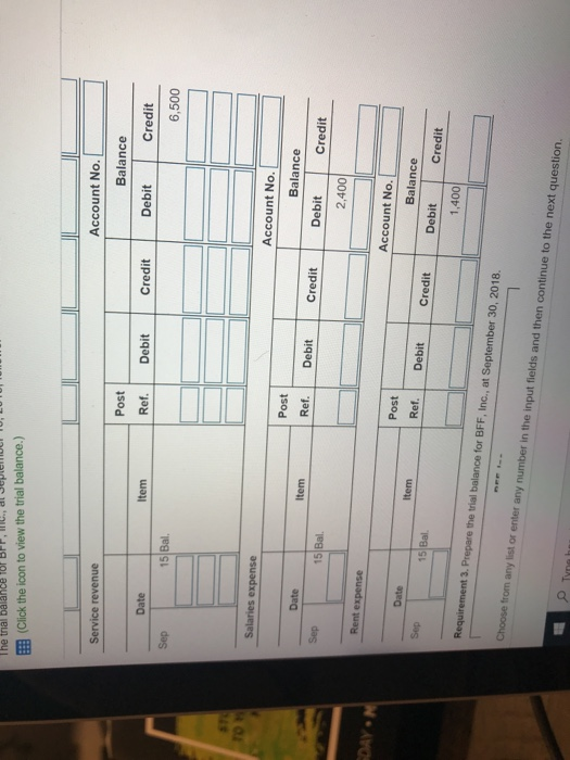 salaries, $2,650. Print [Done] ontinue to Requirement 1. Journaline the transactions that