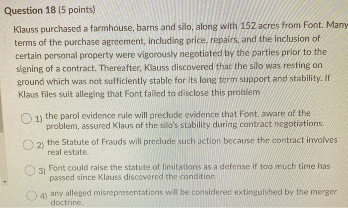 question 18, 21-24. help, please. THANK YOU! Question 18 (5 points) Klauss