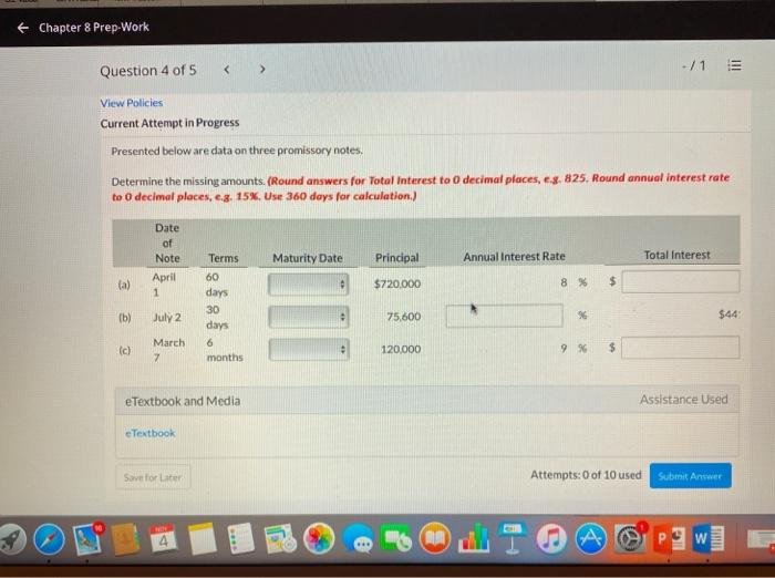  + Chapter 8 Prep-Work +/1 View Policies Current Attempt in Progress
