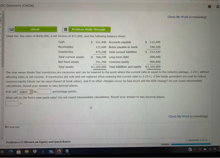  COC Questions (CNOW) X Check My Work (2 remaining) E eBook