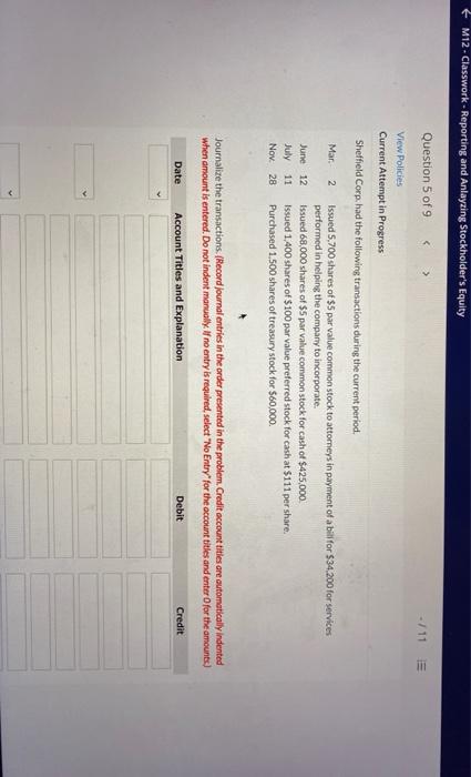  + M12. Classwork - Reporting and Anlayzing Stockholder's Equity !!! Question